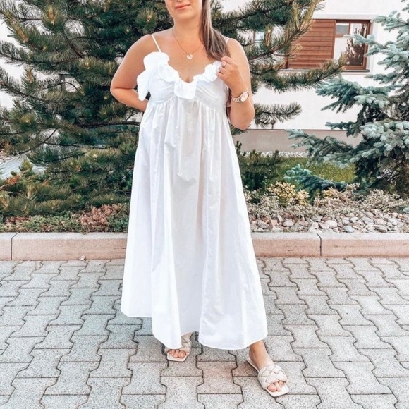H&M Poplin Dress White New Midi - Picture 1 of 9